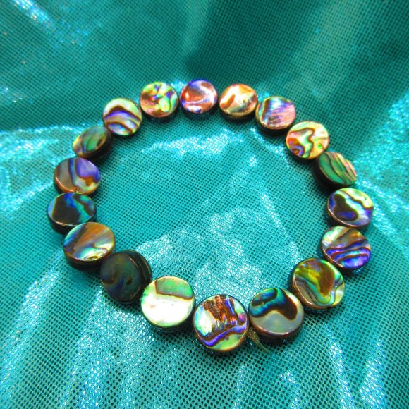 Abalone Coins 7" Stretchy Gemstone Bracelet - Picture 2 of 3